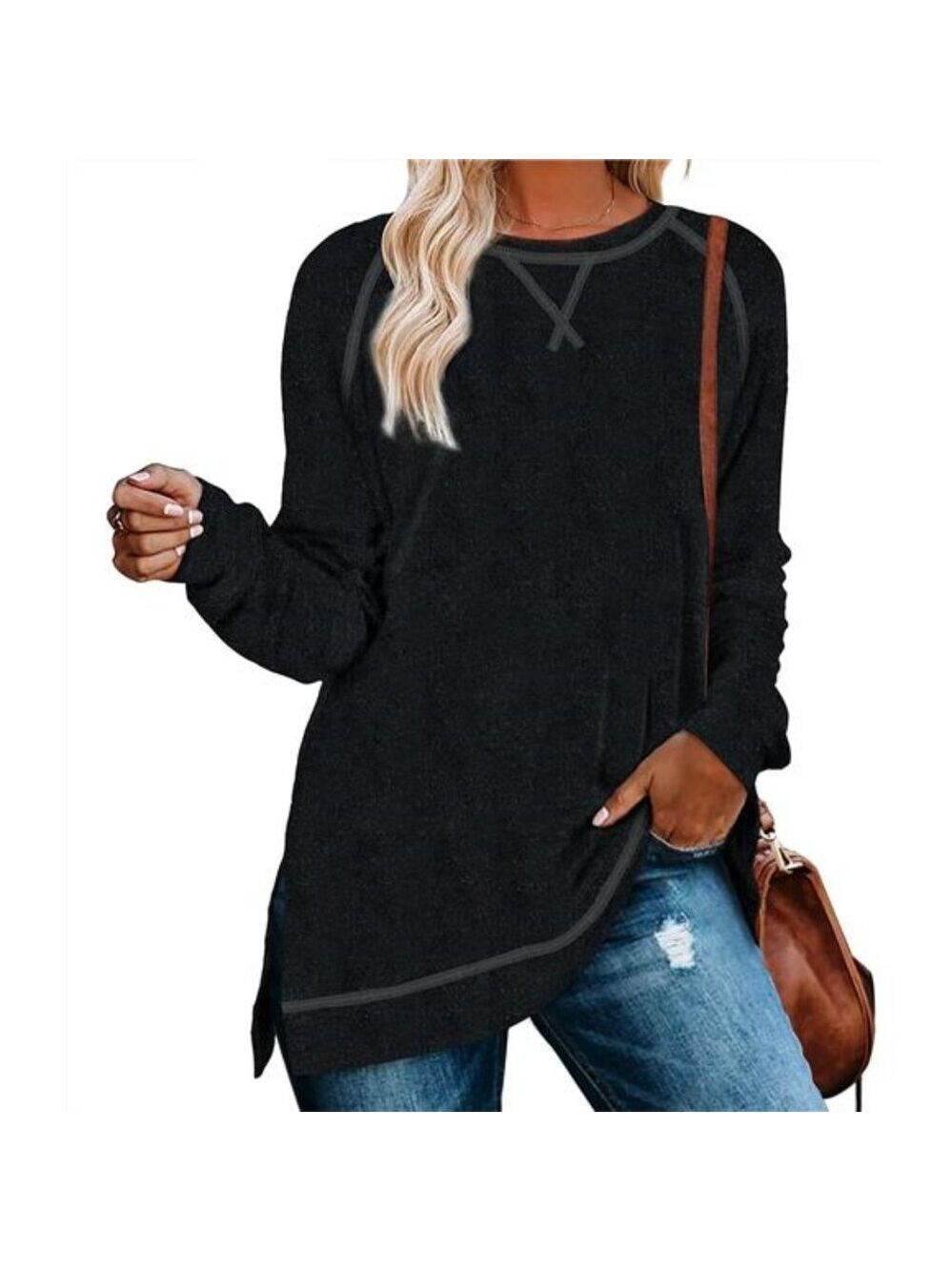 Womens Tunic Top Long Sleeve Loose Fit Shirt with Side Split for Leggings